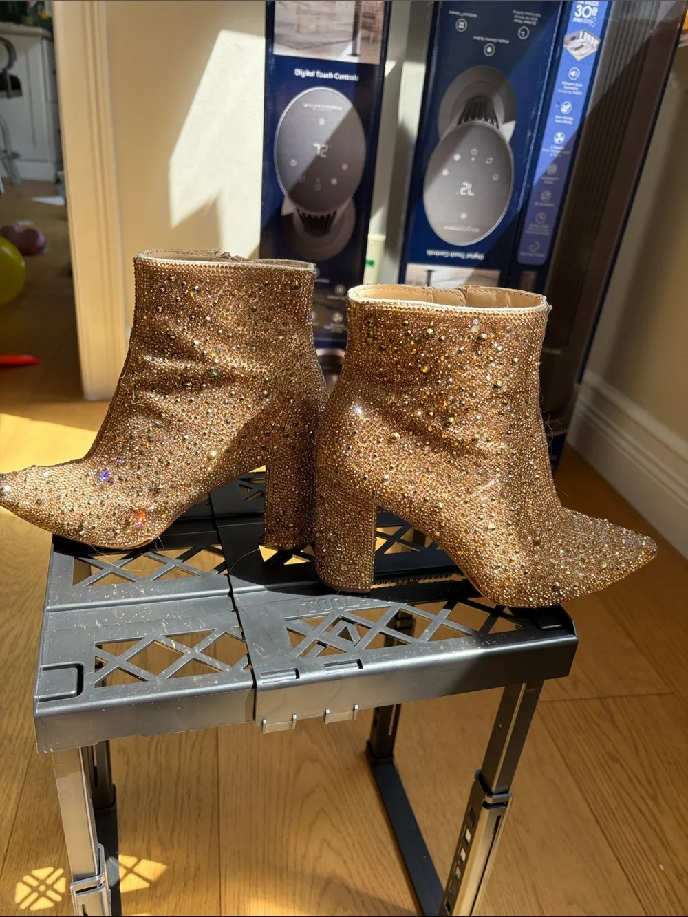 Betsey Johnson Gold Rhinestone Pointed Ankle Booties